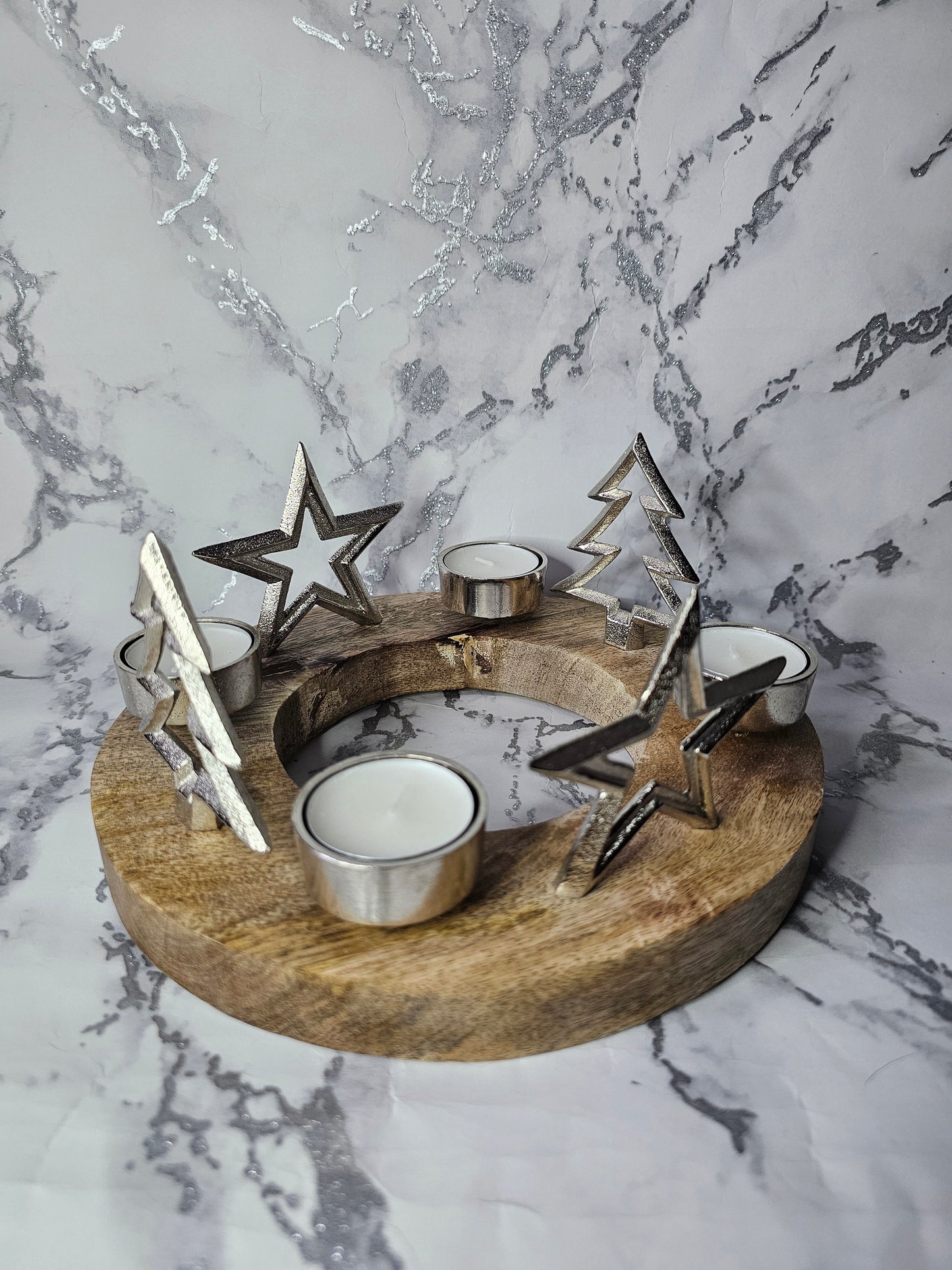 Silver Tree and Star Tealight Holder