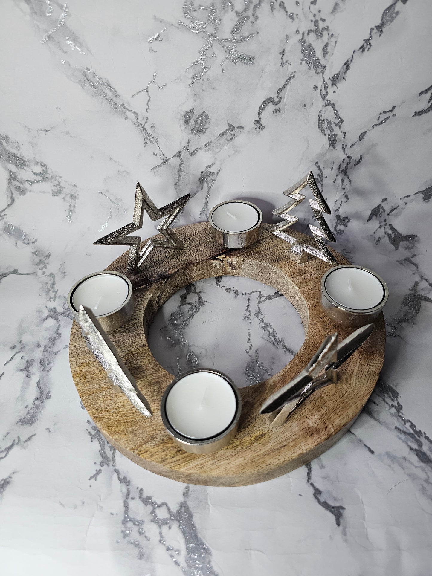 Silver Tree and Star Tealight Holder