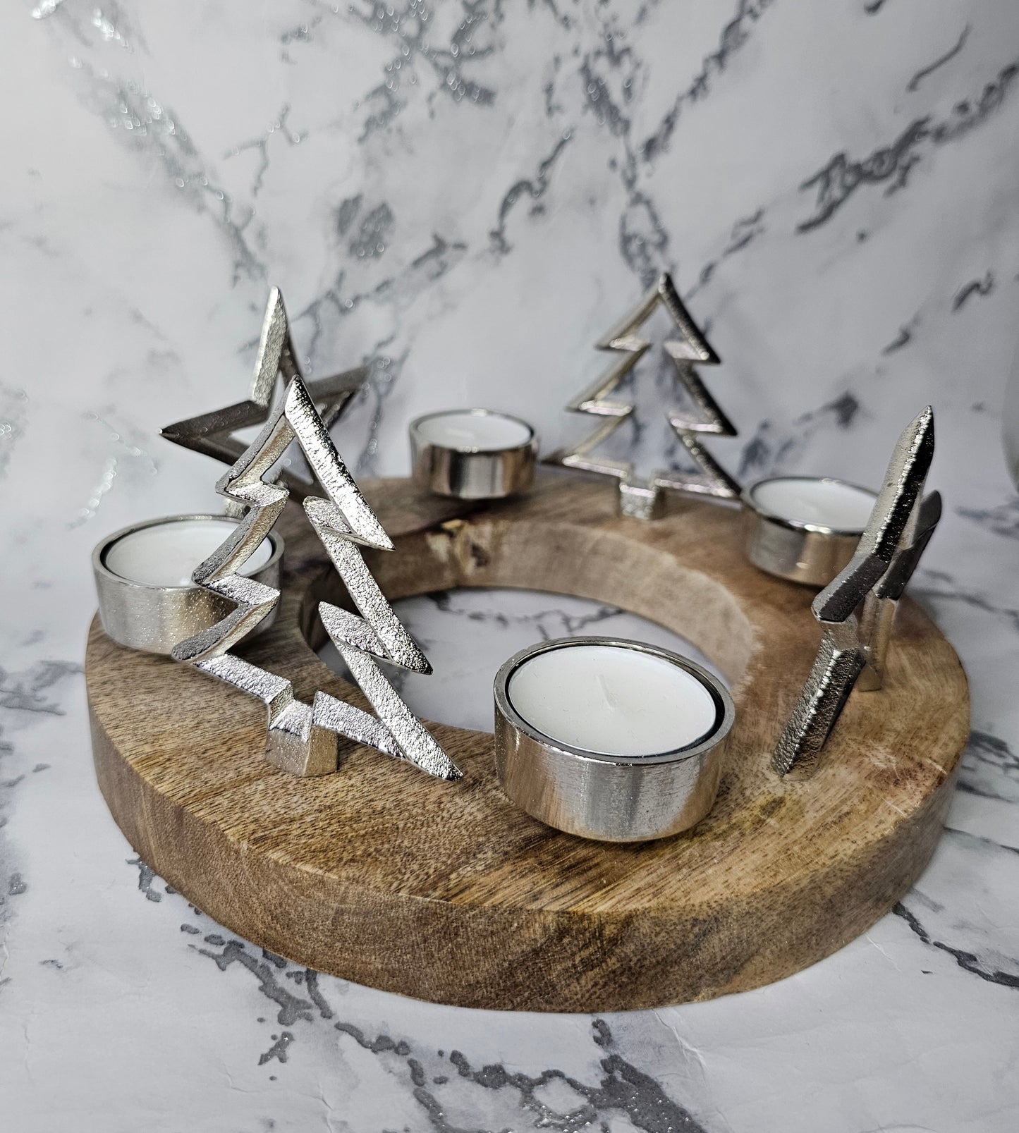 Silver Tree and Star Tealight Holder