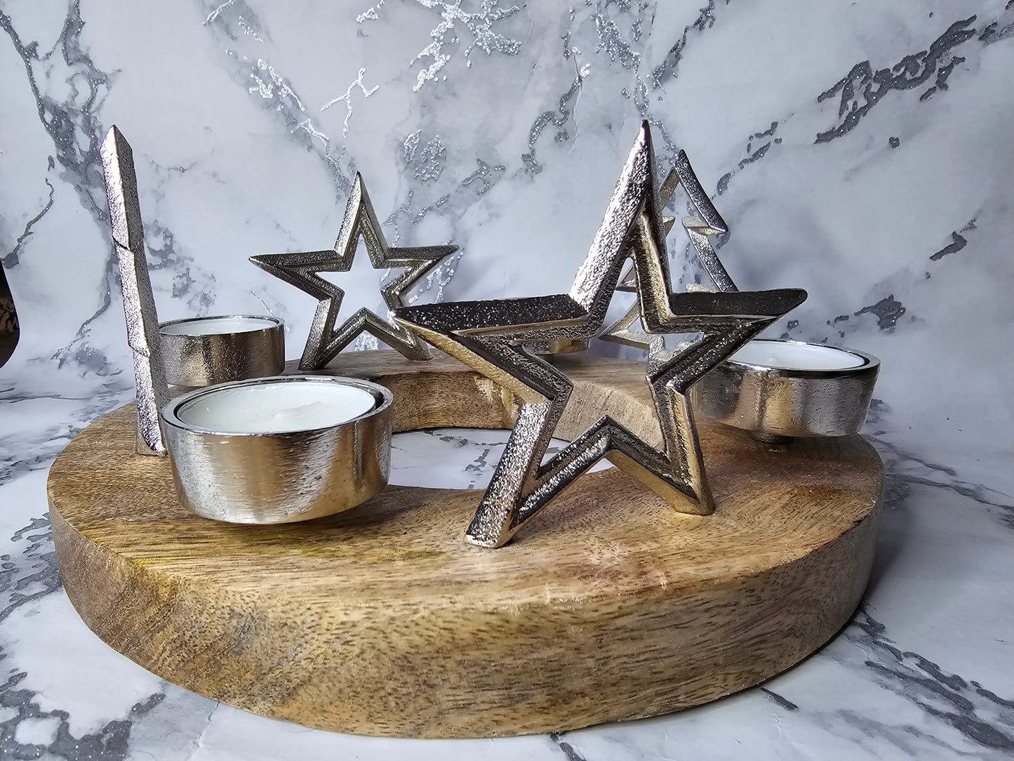 Silver Tree and Star Tealight Holder