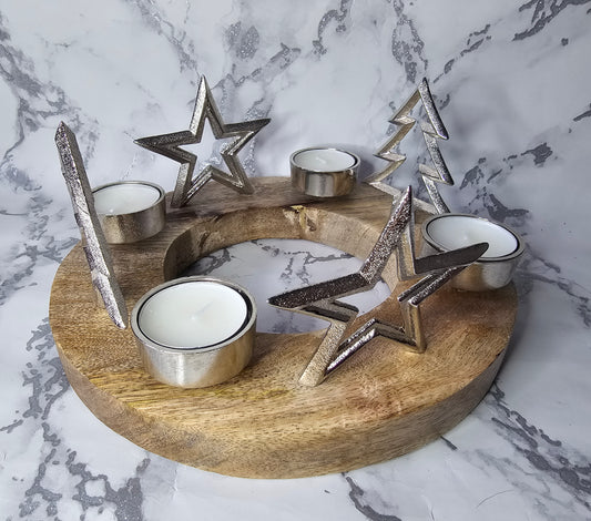 Silver Tree and Star Tealight Holder