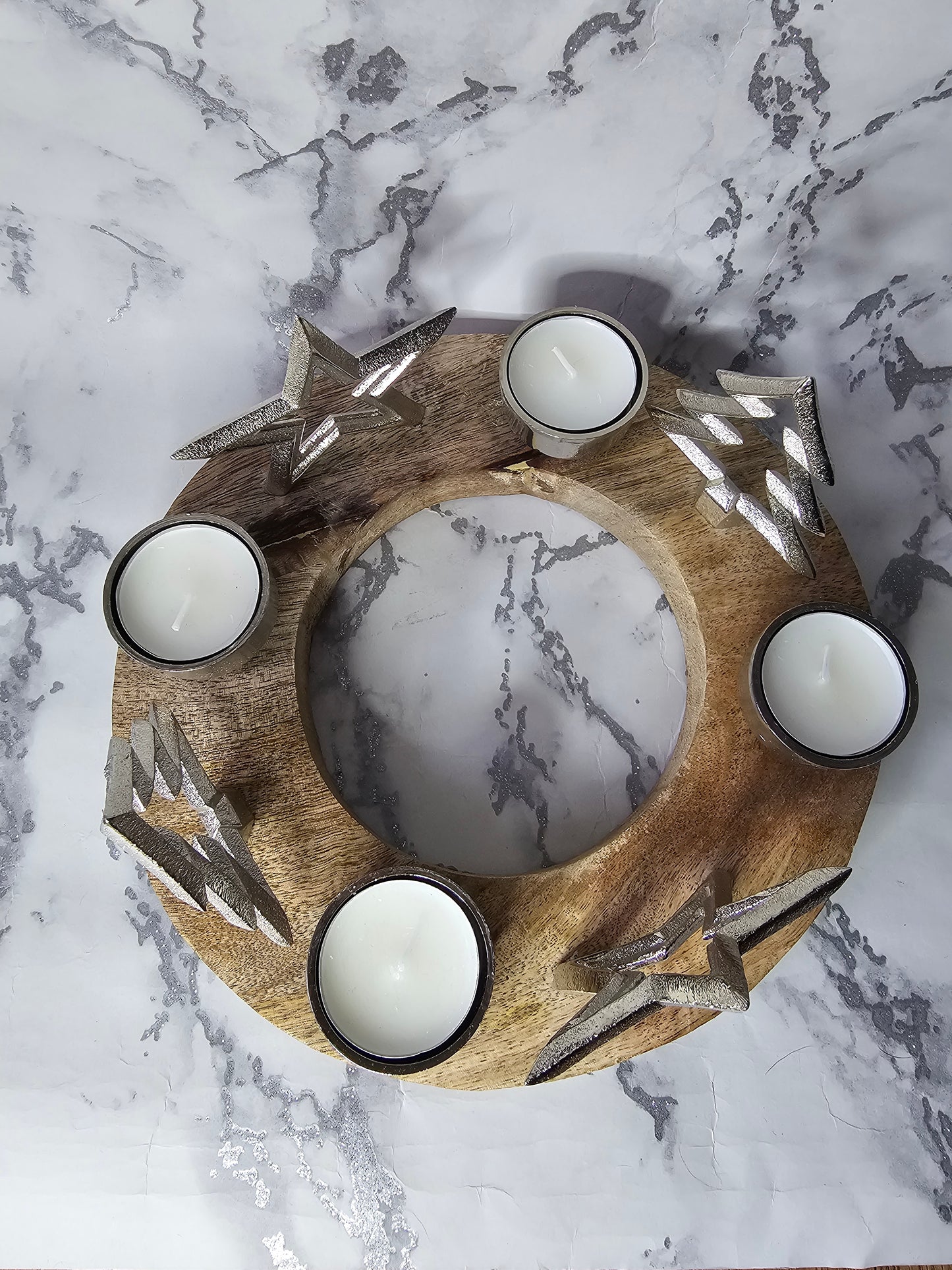 Silver Tree and Star Tealight Holder