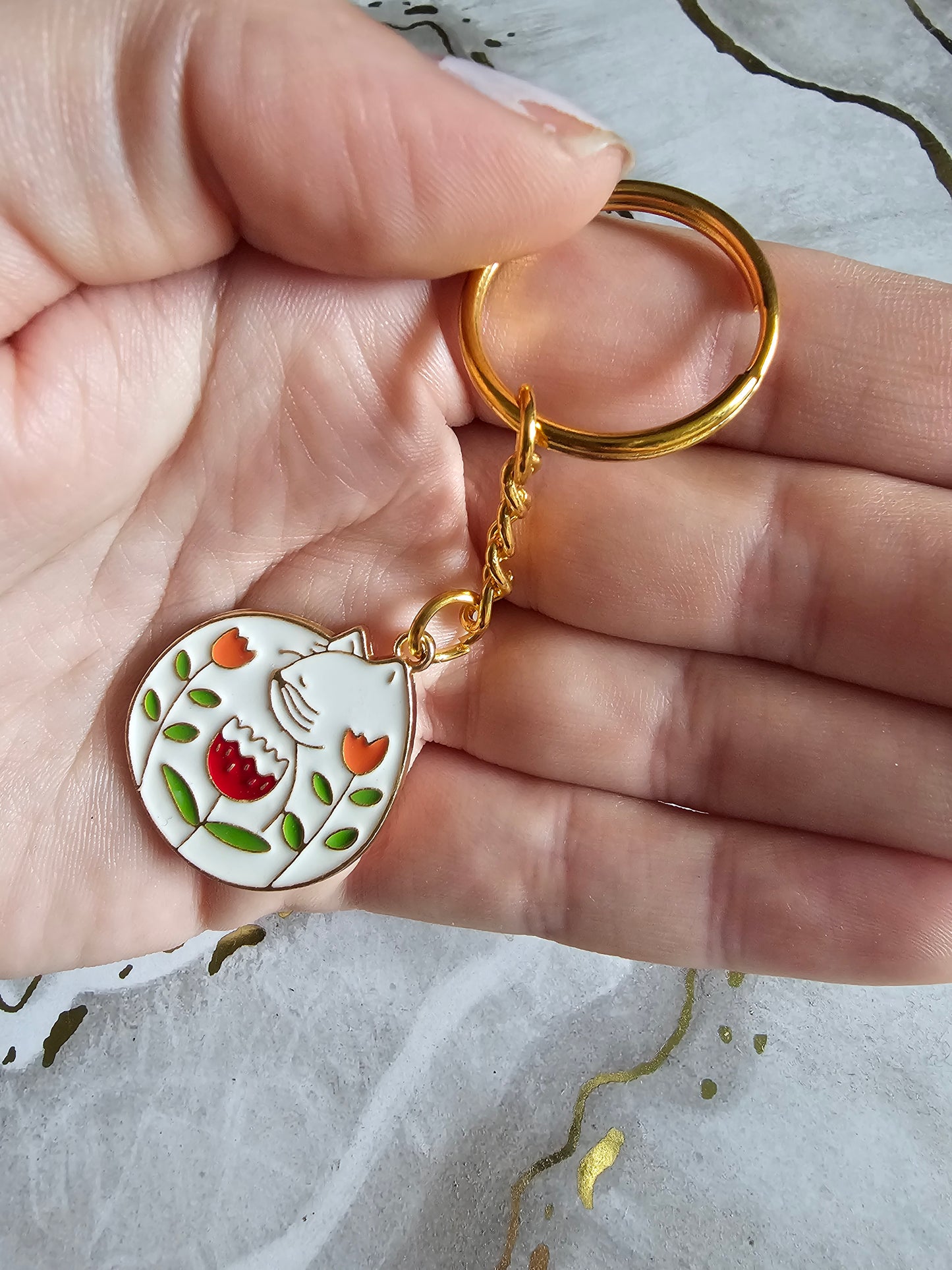 White Cat Keyring Keyring