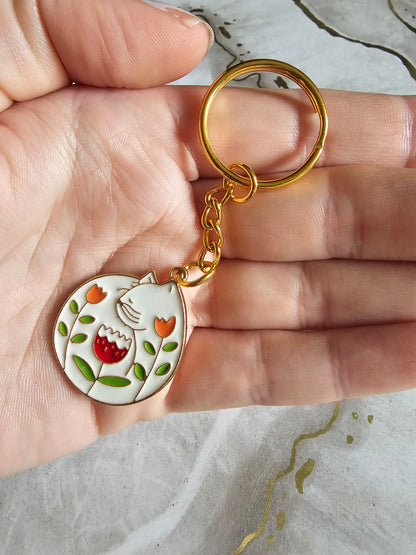 White Cat Keyring Keyring